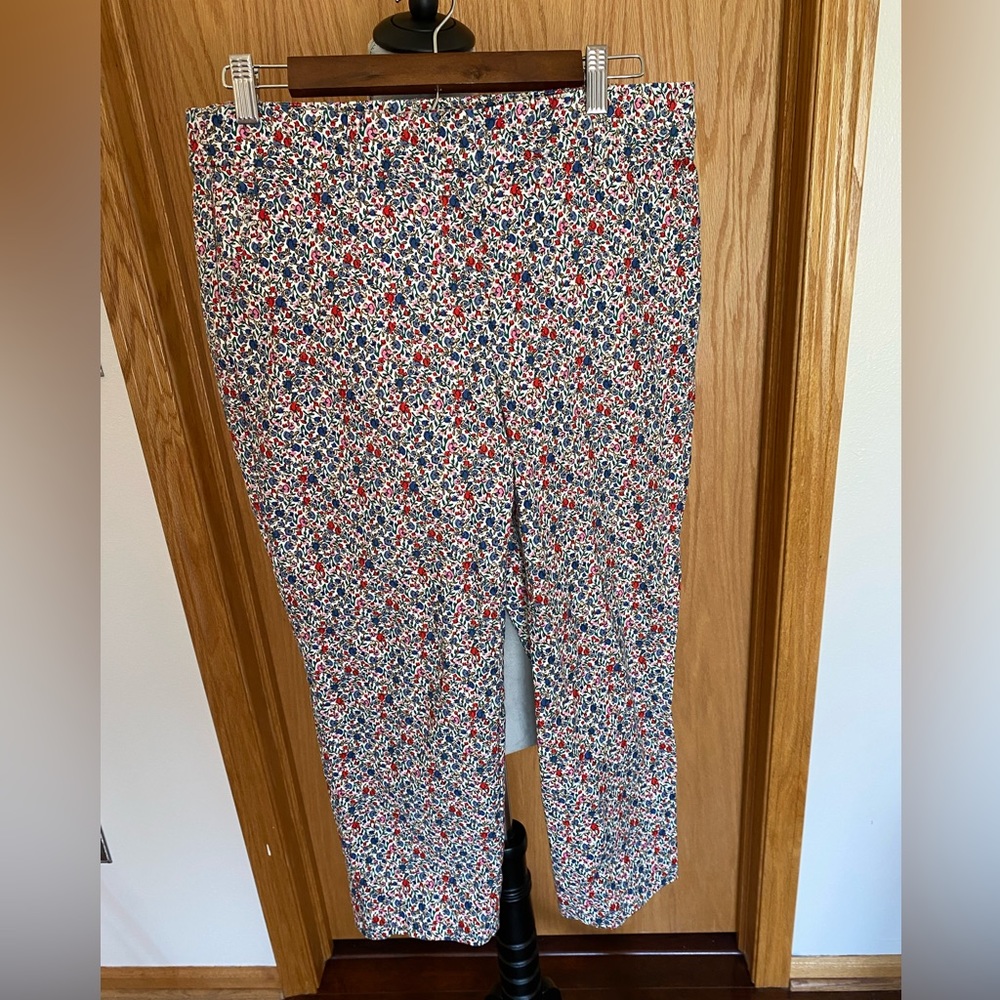 Ann Taylor Loft Red & Blue Floral Riviera Slim Pants Size 8P